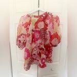 Umgee  Crimson Kissed Top Puff Sleeve Blouse Floral Flowers Pink Red Size Large Photo 6