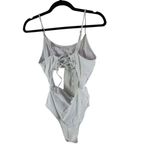 Womens Monokini One Piece Swimsuit Removable Cups Cutouts Lace Up White L Size L Photo 1