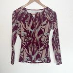 Garnet Hill  Maroon Tropical Floral Long Sleeve Rash Guard Quarter Zip Top Photo 0