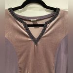 Esley  Plum Purple Velour Inlay Black Embroidered V Neck Flowy Peasant Top Size M Photo 1