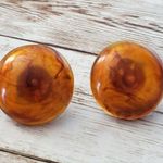 Vintage Screw On Earrings Very Unusual Statement Amber Tone Circle Photo 1