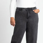 Eloquii The Barrel Leg Jean High Rise Denim Vintage Black Plus Size 16 Photo 0