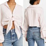 NWT Petersyn Silvia Long Sleeve Cotton Cropped Top w/ Bell Sleeves, Roses‎ Pink Size M Photo 1