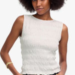 Madewell  White Linen Blend Smocked Boatneck Tank Top Size XS Photo 0