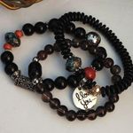 3 Bead I Love You Stretch Bracelet Set Black Photo 0