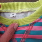 Striped Pink and Green Sweatshirt with Neon Accents Size Medium Photo 2