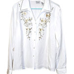 Liz Baker  Size 16 Vintage Blouse Embroidered Floral Pearl Classy White Photo 0