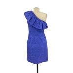 Shoshanna  Ruffle One Shoulder Jacquard Textured Dress Blue Size 4‎ Photo 4