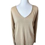 J.Crew Womens Roll V-Neck Tan Sweater Linen Blend Button Detail Large Neutral Photo 1