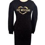 Love moschino Women's Black Logo Glitter Puff Sleeve Mini Dress Size 38 Photo 1