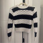 Milly  STRIPED POINTELLE PULLOVER Open Knit Navy Blue Ecru Sweater Photo 0