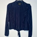 Rails Piper Panama Stripe Navy Blue Metallic Shirt Top Blouse Size S Photo 0