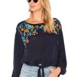 Free People  Up And Away Embroidered Flowy Tie-Waist Blouse Size L Photo 0