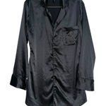 SKIMS  Hotel Collection Black Satin Long Sleeve Sleep Shirt Dress MEDIUM Photo 0