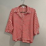 Toska  Red White Striped Chiffon Button Down Blouse Sz L Photo 0