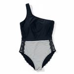 Source Unknown Black and White Striped One Shoulder Swimsuit Size L Photo 3