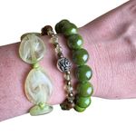 Beaded Jade Green Rosette Stretch Elastic Bracelet Trio Boho Bohemian Hippie Photo 5