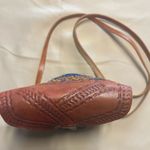 Woven Blue & Brown Crossbody Bucket Bag Leather Patterned Top Closure Straps Photo 1