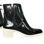 Kate Spade Womens 8 Puddle Rain Boots Black White Sole Chunky Heel Dark Academia Photo 3