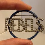 1990s High School Vintage REBELS Rhinestone Brooch Pin Crystal Sparkle Lapel Blue Photo 2