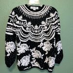 Vintage Kitty Hawk Vivian Wang black and floral sweater with faux pearl beads Photo 1