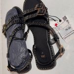 ZARA  Black Studded Sandals with Gold Buckles casual comfy summer vacation Photo 2