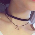 Retro Style Black Suede Choker Necklace With Triangle Pendant Charm Photo 0