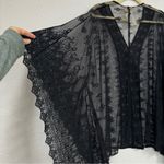 Black Floral Embroidered Sheer Poncho Whimsigoth Boho Swim Cover Up Beach Fall Size L Photo 5