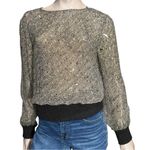 Valentino Vtg 10 Black Tan Printed Ribbed Sweater Knit Waist Wrist Blouse Top Photo 2