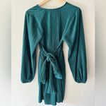ZARA  Pleated Knotted Puff Sleeve Emerald Green Dress Photo 5