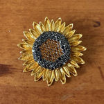 Large Vintage Style Crystal Sunflower Brooch Pin Gold Tone Enamel Rhinestone Photo 0