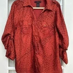 Calvin Klein Jeans Calvin Klein | Burnt Red Orange Leopard Print Speckled Blouse Size Small S Photo 0