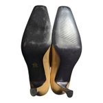 Vtg Y2K Impo Beige Leather Black Patent Cap Toe Square Toe Buckle Pumps Sz 8 Tan Photo 3