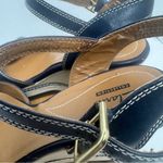 Clarks  Collection Zia Castle Black Leather Wedge Ankle Strap Sandal Women Sz 10M Photo 7