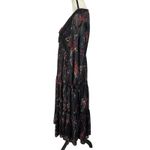 Reba Medium Midi Dress Paisley Long Balloon Sleeve Embroidered Lined Tasseled Black Photo 8