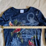 Morning Sun Christmas Cardinal Shirt Small Winter Holiday Snowflake Cotton Blue Photo 6