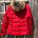 Celebrity Pink Red Puffer Jacket with Fur Hood L Juniors Photo 4