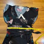 Lovestitch  Women’s Small Black Floral Ruffle Short Sleeve V-neck Midi Wrap Dress Photo 3