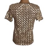 Bar III Gold Sequined embellished textured Diamond pattern lace trimmed top XS Photo 3