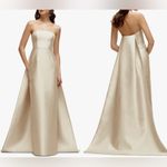 Alfred Sung NEW  Strapless Satin Twill Column Gown Removable Train Sz 4 Champagne Photo 1