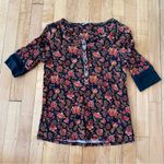 Onyx Sundance Black Cordelia Bloom Cotton Henley Thermal Top floral Photo 2