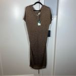 Tuckernuck  Bronze Metallic Knit‎ Mesh V Neck Short Sleeve Midi Dress Size Medium Photo 2