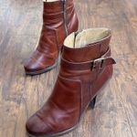 Frye • Patty Riding Bootie brown leather Redwood ankle boot heeled strap buckle Photo 2