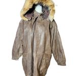 Wild Cats Pelsnoer Denmark Women Brown Leather Plaid Lining Hooded Jacket Coat L Size L Photo 0