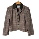 Vintage 100% Wool Tweed Fitted Blazer Jacket in Brown Tan Houndstooth Plaid, 8 Photo 0