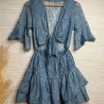 Free People  mini dress floral lace cutout ruffled tiered sheer mesh boho Small Photo 0