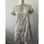 H&M Square Neck Beige White Aztec Sun Geometric Pattern Babydoll Dress Size 4 Photo 6