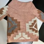 Sundance Oversized Knit Sweater Cowl Neck Sequins Dusty Rose Pink Aztec Print XS Photo 9