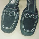 Coach Black Leather Size 7.5 Block Heels Slip On Mules Loafers Iris Suede Square Photo 13