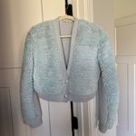 Alice + Olivia CASILDA FAUX FUR CROPPED CARDIGAN Sky Blue Knit Photo 2